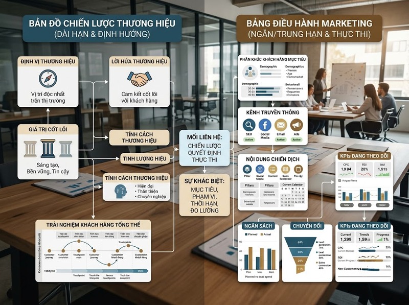 Chiến lược thương hiệu và chiến lược marketing khác nhau về phạm vi và thời hạn